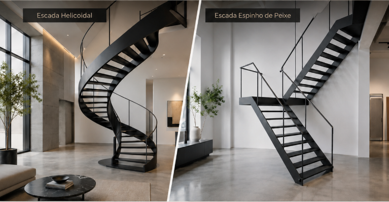 Art Solda Serralheria - Escada helicoidal ou espinha de peixe: qual escolher