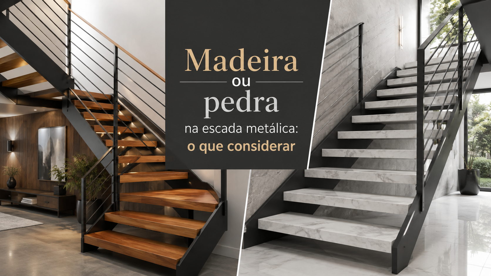 Art Solda Serralheria - Madeira ou pedra na escada metálica: o que considerar